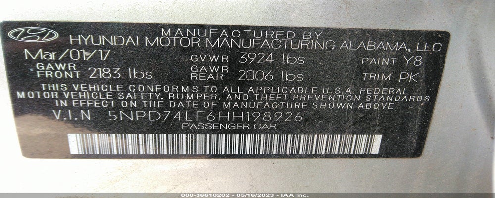 5NPD74LF6HH198926 2017 HYUNDAI ELANTRA photo no. 9