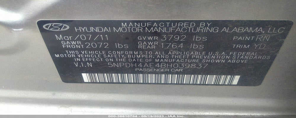 5NPDH4AE4BH039837 2011 HYUNDAI ELANTRA photo no. 9