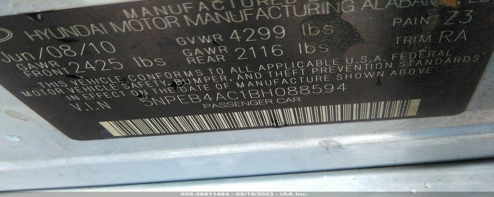 5NPEB4AC1BH088594 2011 HYUNDAI SONATA photo no. 9