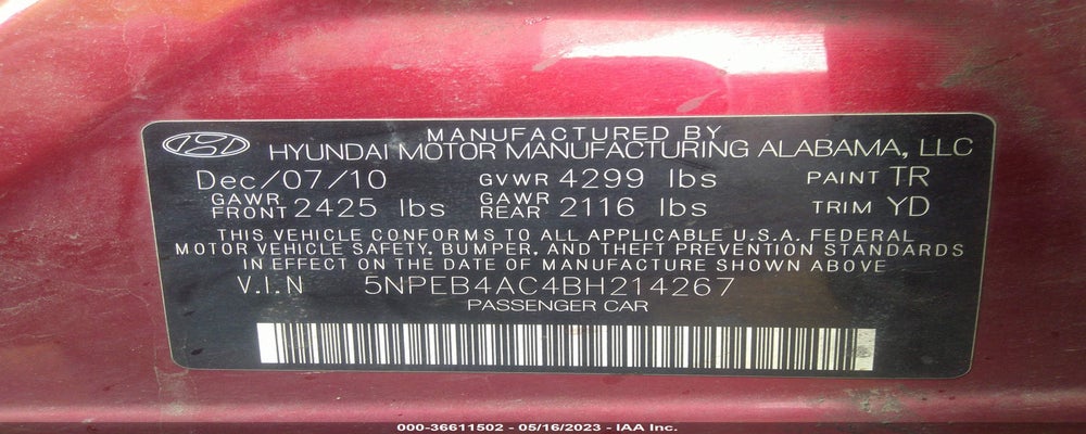 5NPEB4AC4BH214267 2011 HYUNDAI SONATA photo no. 9