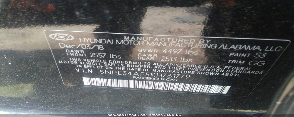 5NPE34AF5KH761779 2019 HYUNDAI SONATA photo no. 9