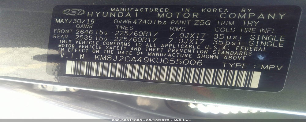 KM8J2CA49KU055006 2019 HYUNDAI TUCSON photo no. 9