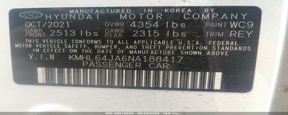 KMHL64JA6NA188417 2022 HYUNDAI SONATA photo no. 9