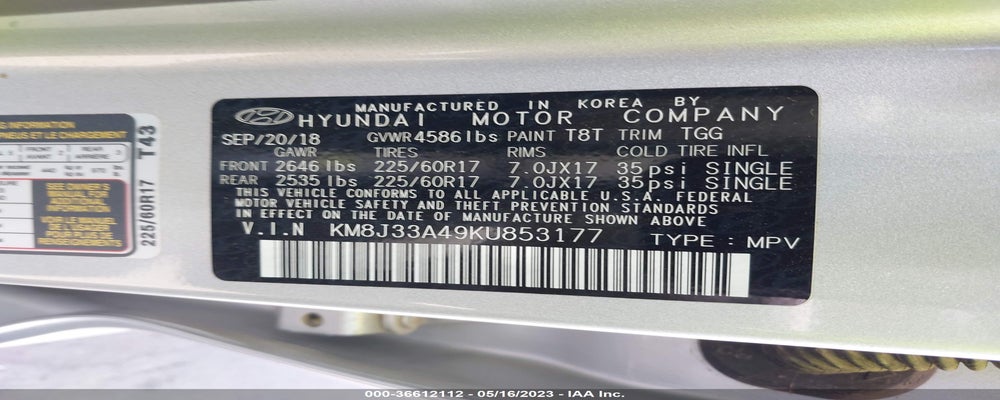 KM8J33A49KU853177 2019 HYUNDAI TUCSON photo no. 9