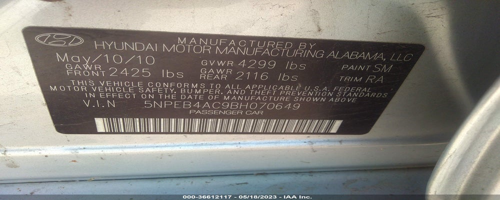 5NPEB4AC9BH070649 2011 HYUNDAI SONATA photo no. 9