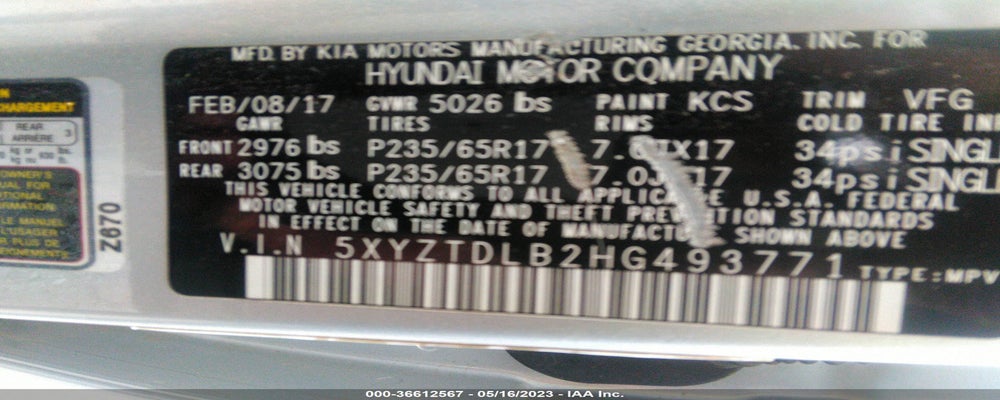 5XYZTDLB2HG493771 2017 HYUNDAI SANTA FE SPORT photo no. 9