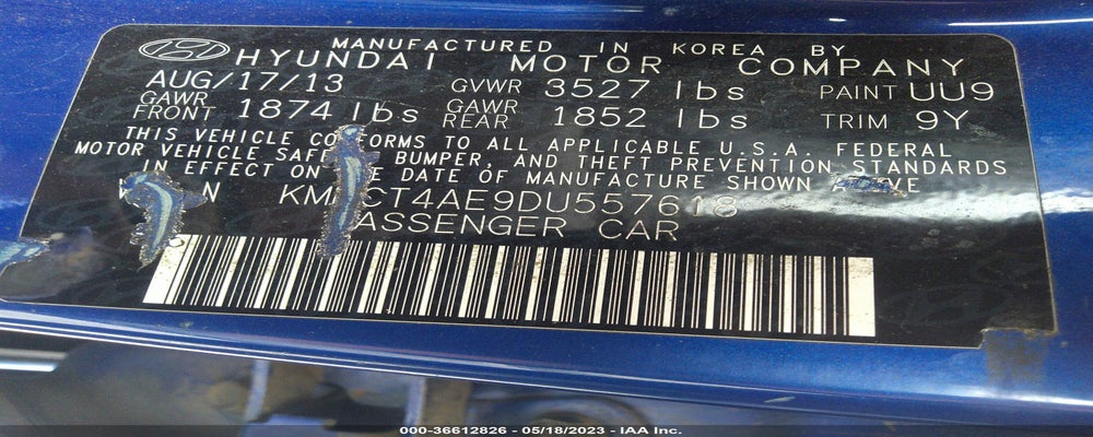 kmhct4ae9du557618 2013 HYUNDAI ACCENT photo no. 9