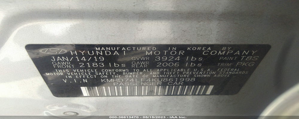 KMHD74LF4KU861998 2019 HYUNDAI ELANTRA photo no. 9