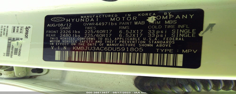 KM8JU3AC6DU591805 2013 HYUNDAI TUCSON photo no. 9