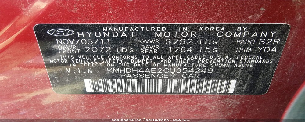 KMHDH4AE2CU354249 2012 HYUNDAI ELANTRA photo no. 9