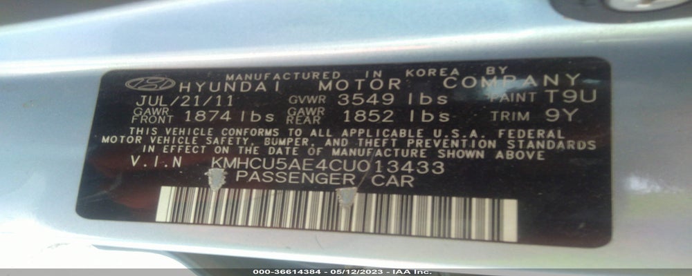 KMHCU5AE4CU013433 2012 HYUNDAI ACCENT photo no. 9