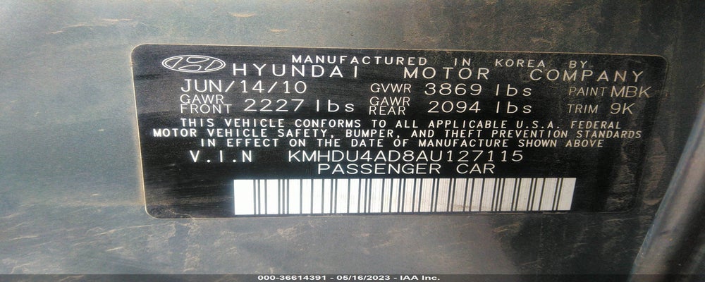 KMHDU4AD8AU127115 2010 HYUNDAI ELANTRA photo no. 9