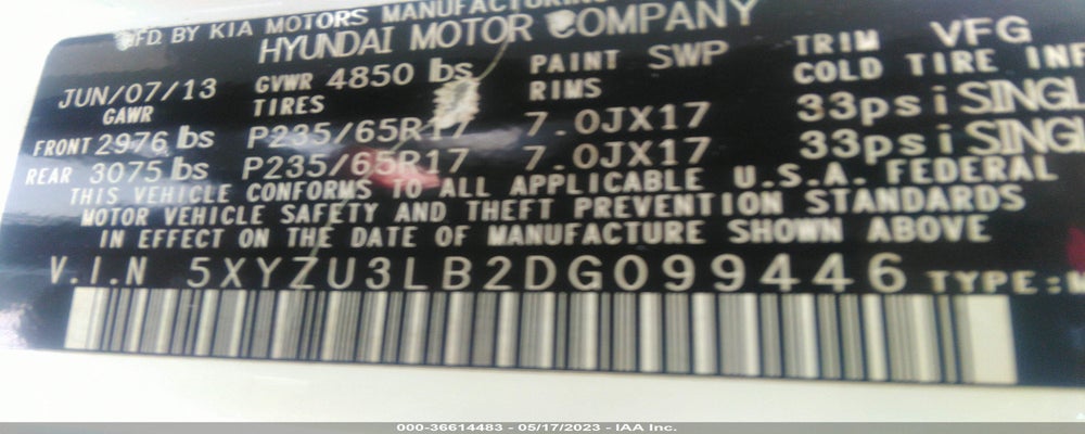 5XYZU3LB2DG099446 2013 HYUNDAI SANTA FE photo no. 9