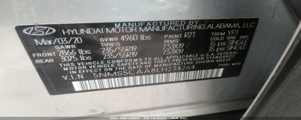 5NMS5CAA8LH234264 2020 HYUNDAI SANTA FE photo no. 9