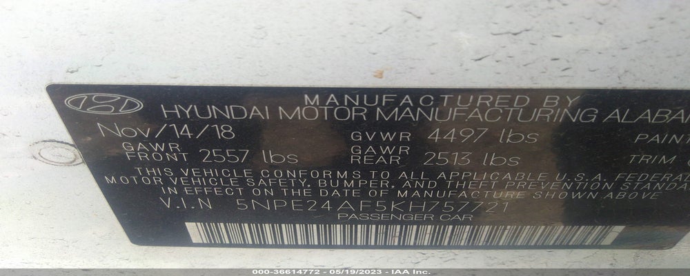 5NPE24AF5KH757721 2019 HYUNDAI SONATA photo no. 9
