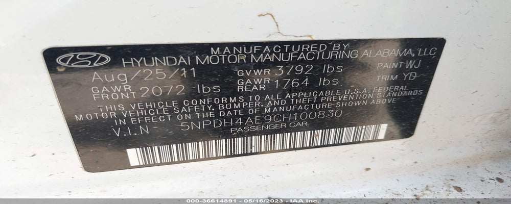 5NPDH4AE9CH100830 2012 HYUNDAI ELANTRA photo no. 9