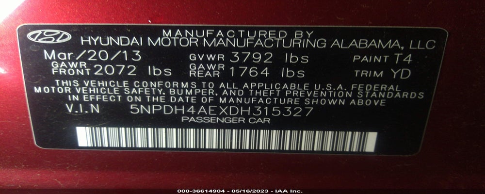 5NPDH4AEXDH315327 2013 HYUNDAI ELANTRA photo no. 9