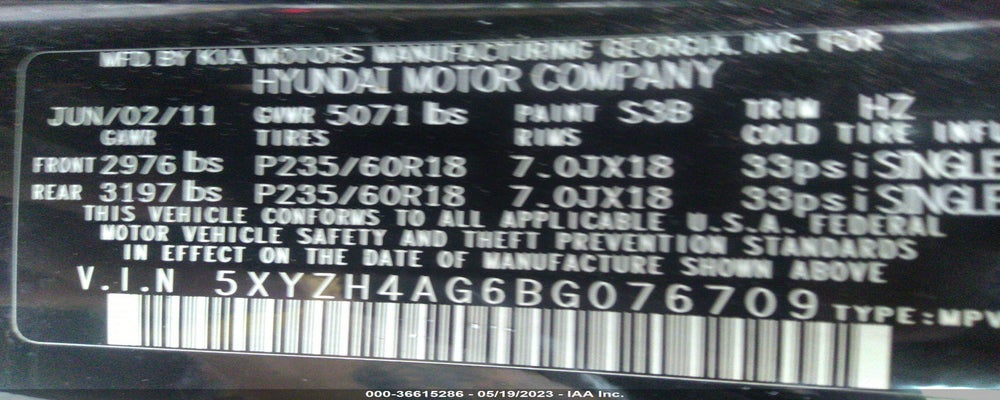 5XYZH4AG6BG076709 2011 HYUNDAI SANTA FE photo no. 9