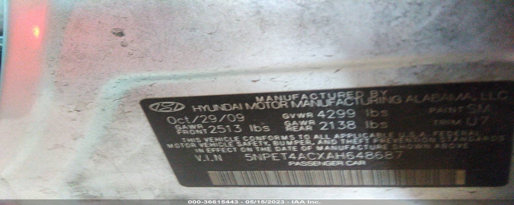 5NPET4ACXAH648687 2010 HYUNDAI SONATA photo no. 9