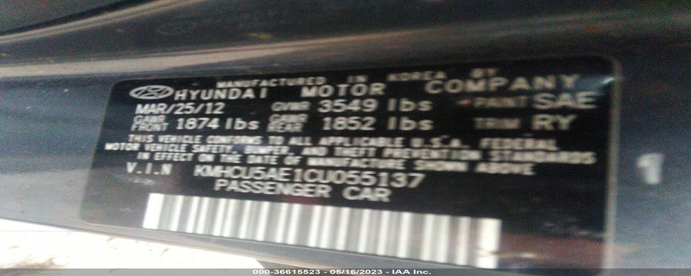 KMHCU5AE1CU055137 2012 HYUNDAI ACCENT photo no. 9
