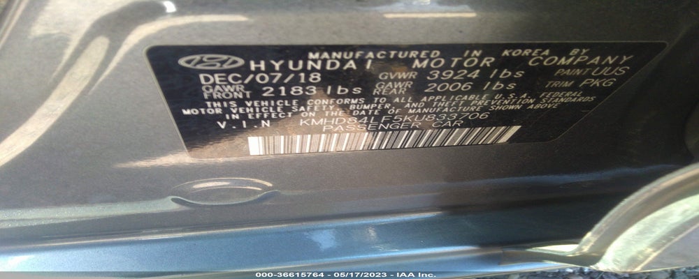 KMHD84LF5KU833706 2019 HYUNDAI ELANTRA photo no. 9
