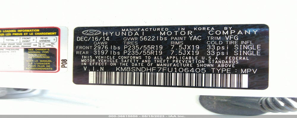 KM8SNDHF7FU106405 2015 HYUNDAI SANTA FE photo no. 9