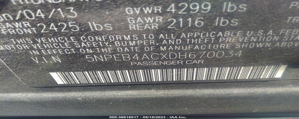 5NPEB4ACXDH670034 2013 HYUNDAI SONATA photo no. 9