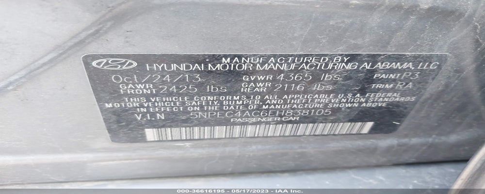 5NPEC4AC6EH838105 2014 HYUNDAI SONATA photo no. 9