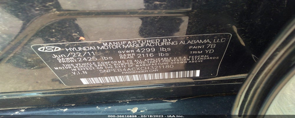 5NPEB4ACXCH321180 2012 HYUNDAI SONATA photo no. 9