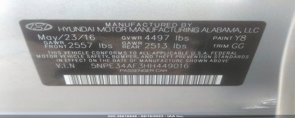 5NPE34AF3HH449016 2017 HYUNDAI SONATA photo no. 9