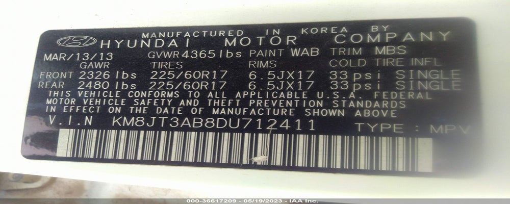 KM8JT3AB8DU712411 2013 HYUNDAI TUCSON photo no. 9