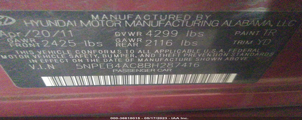 4T1BF1FK0CU552290 2011 HYUNDAI SONATA photo no. 9