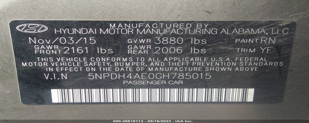 5NPDH4AE0GH785015 2016 HYUNDAI ELANTRA photo no. 9