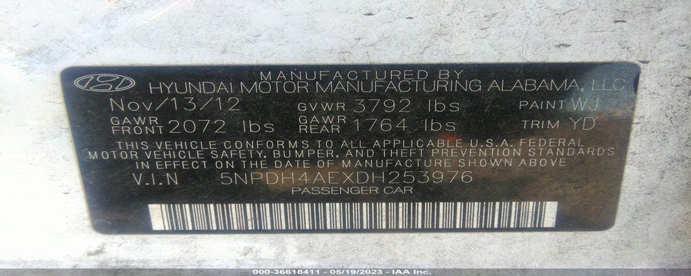 5NPDH4AEXDH253976 2013 HYUNDAI ELANTRA photo no. 9