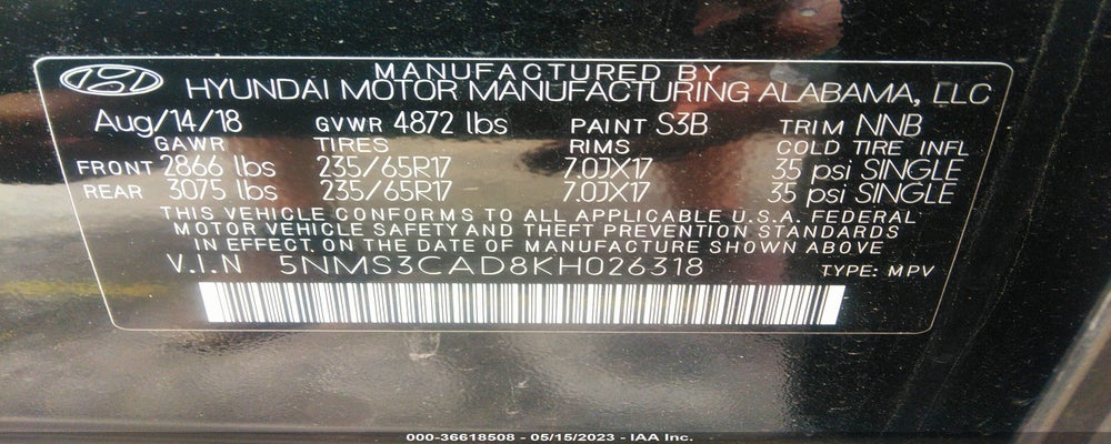 5NMS3CAD8KH026318 2019 HYUNDAI SANTA FE photo no. 9