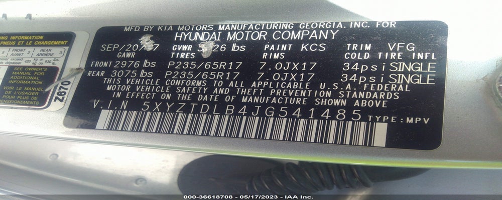 5XYZTDLB4JG541485 2018 HYUNDAI SANTA FE SPORT photo no. 9