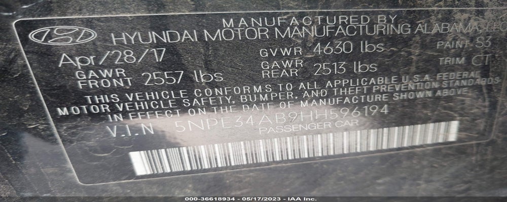 5NPE34AB9HH596194 2017 HYUNDAI SONATA photo no. 9