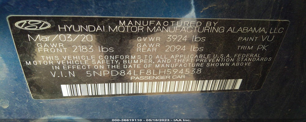 5NPD84LF8LH594538 2020 HYUNDAI ELANTRA photo no. 9