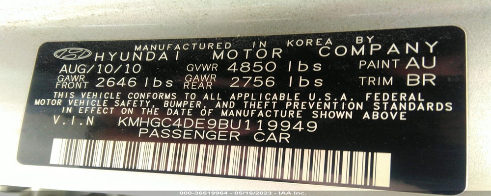 KMHGC4DE9BU119949 2011 HYUNDAI GENESIS photo no. 9