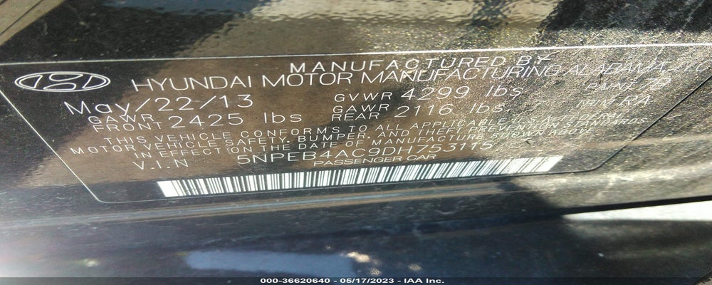 5NPEB4AC9DH753115 2013 HYUNDAI SONATA photo no. 9