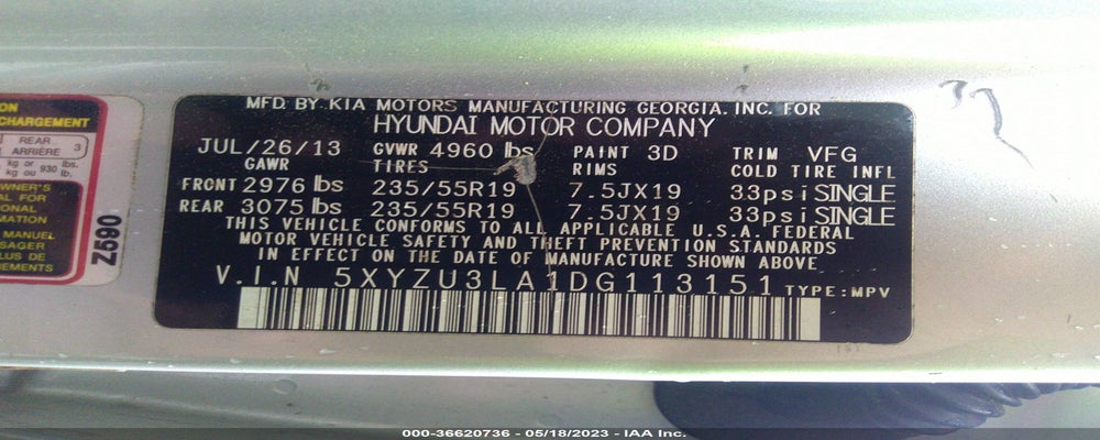 5XYZU3LA1DG113151 2013 HYUNDAI SANTA FE photo no. 9
