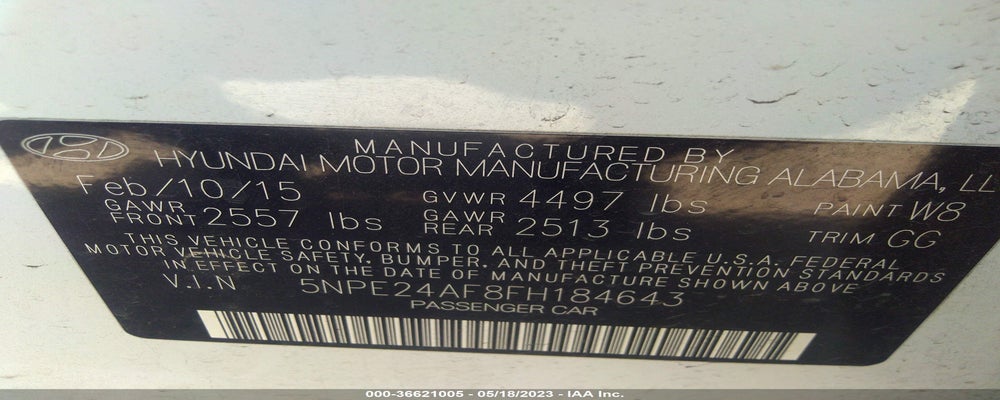 5NPE24AF8FH184643 2015 HYUNDAI SONATA photo no. 9