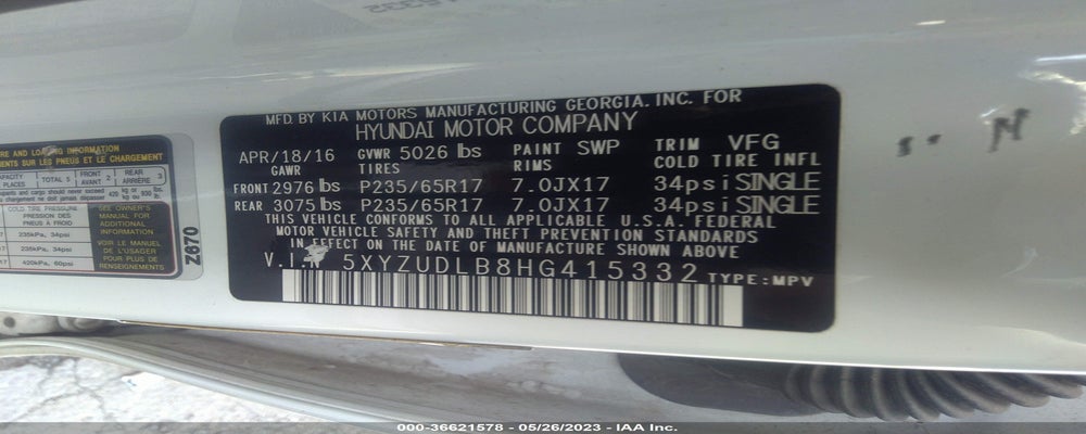 5XYZUDLB8HG415332 2017 HYUNDAI SANTA FE SPORT photo no. 9