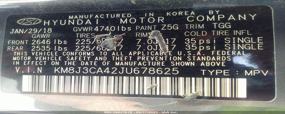 KM8J3CA42JU678625 2018 HYUNDAI TUCSON photo no. 9