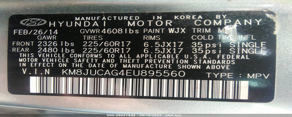 KM8JUCAG4EU895560 2014 HYUNDAI TUCSON photo no. 9