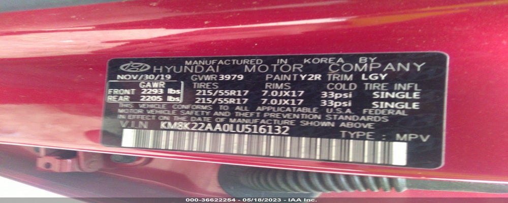 KM8K22AA0LU516132 2020 HYUNDAI KONA photo no. 9