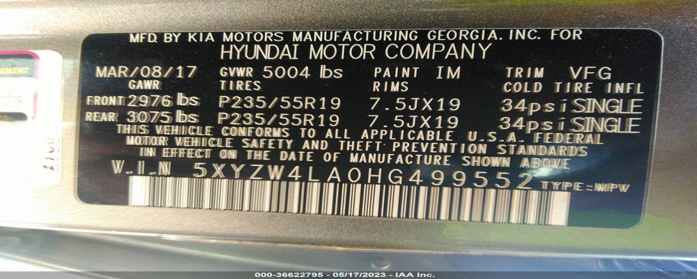 5XYZW4LA0HG499552 2017 HYUNDAI SANTA FE SPORT photo no. 9