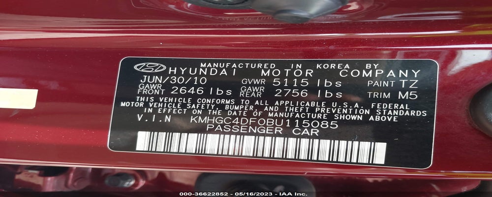 KMHGC4DF0BU115085 2011 HYUNDAI GENESIS photo no. 9