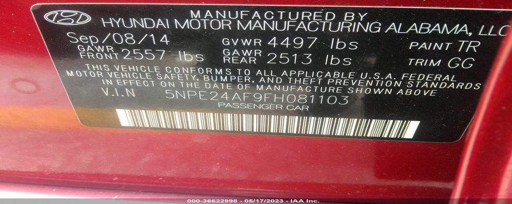 5NPE24AF9FH081103 2015 HYUNDAI SONATA photo no. 9