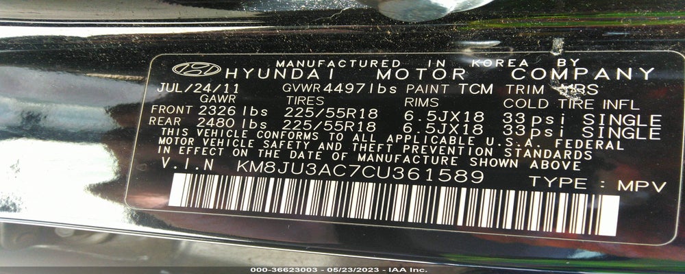 KM8JU3AC7CU361589 2012 HYUNDAI TUCSON photo no. 9